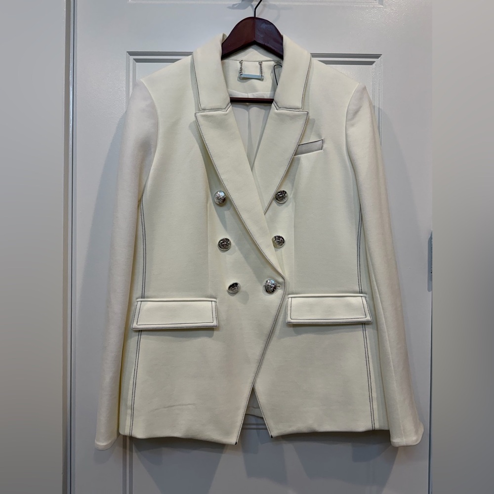 Tahari Cream Double-Breasted Blazer